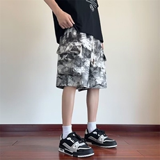 美式扎染印花工装短裤男夏季新款宽松休闲水墨风潮牌五分裤XKD05，男装牛仔裤，星座208-5