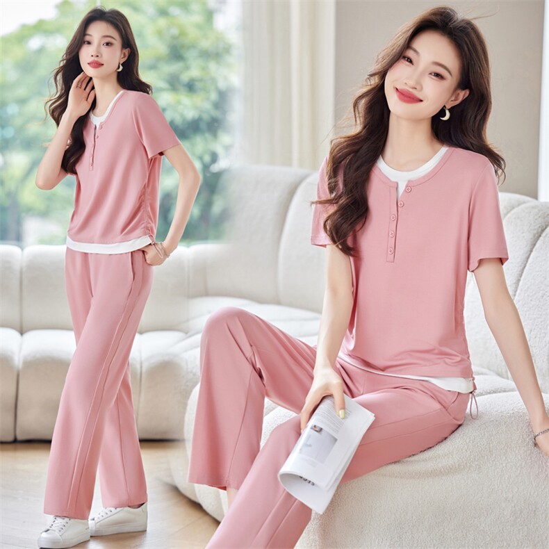 2025年夏季新款休闲针织大码女装两件套现货，女装大码女装，乐吉娜