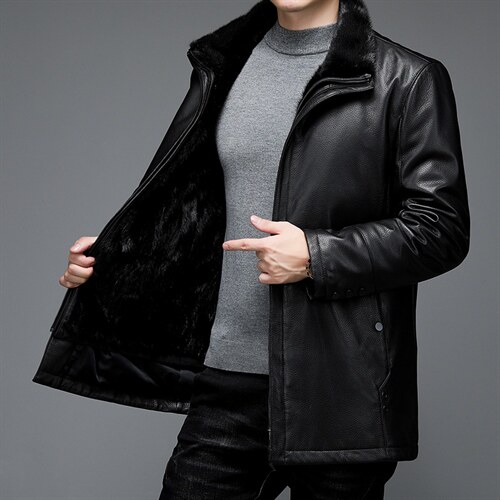 AL28001男式冬季头层绵羊皮水貂内胆派克服皮衣男夹克P1900,男装皮衣,电商B360