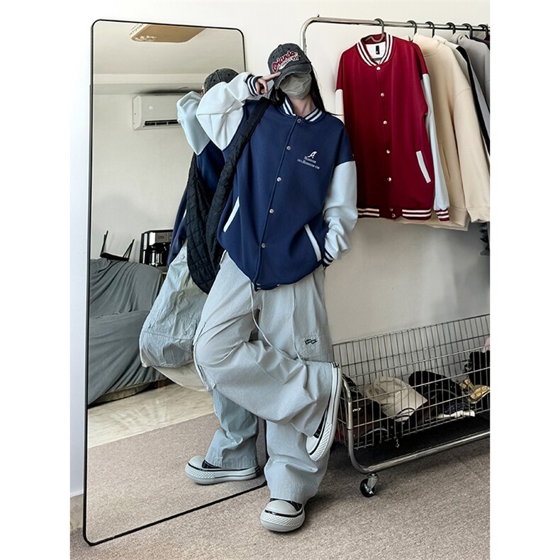 抖音得物高品质重磅全棉二开360克立领棒球服开衫卫衣外套1202,女装短外套,电商A486