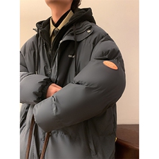 男士假两件棉衣冬季连帽臂章加厚棉服情侣款棉袄A266-WT08-P65，男装棉衣，电商A266