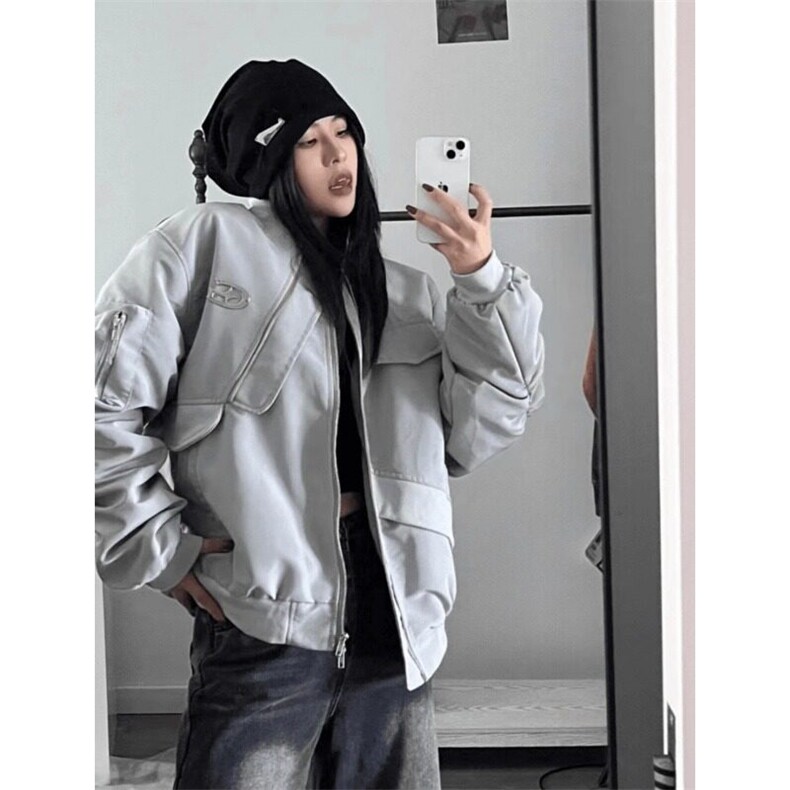 美式街头风小众设计感拉链棒球服外套春秋复古款飞行夹克oversize,男装夹克,星座506A