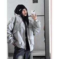 美式街头风小众设计感拉链棒球服外套春秋复古款飞行夹克oversize，男装夹克，星座506A
