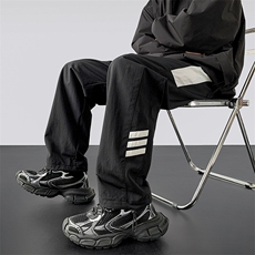 港风秋冬侧边拼接拖地工装裤宽松休闲伞兵裤男K23328-P40控58，男装工装外套，星座717