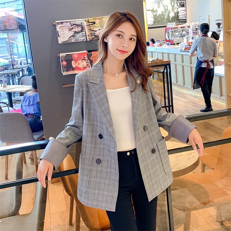 格子外套时尚甜美可爱优雅减龄舒适百搭通勤,女装西装,寒都衣屋