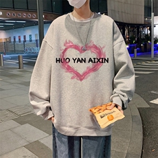 ！秋季印花港风圆领卫衣男大码长袖t恤男WY300-P28加绒款-P33，男装卫衣，电商B371