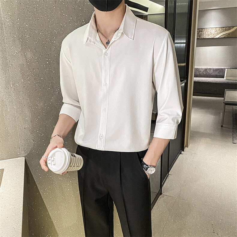 7分袖衬衫男韩版潮流七分袖衬衣轻熟风痞帅夏季高级感白衬衫,男装衬衫,星座410-7