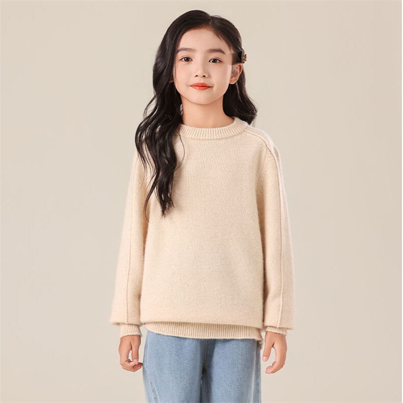 新款秋冬儿童羊绒衫高品质35%羊绒马鞍肩设计男女童保暖毛衣，童装儿童羊绒衫，群鹿羊绒