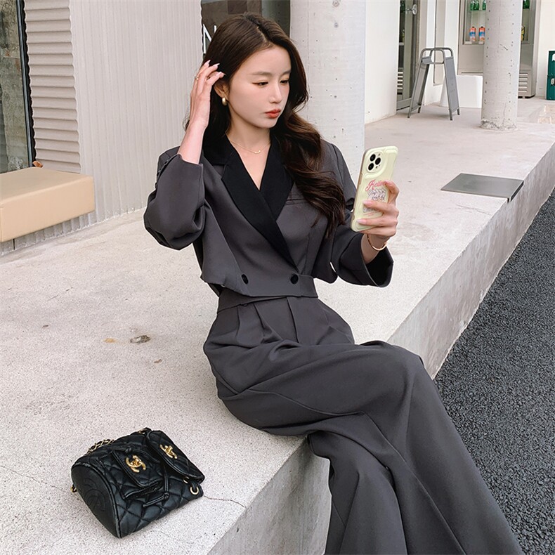拼接小西装2024年春秋季新款裤腿西裤两件套款号A9810-P165-K228,女装西装,浙宝305