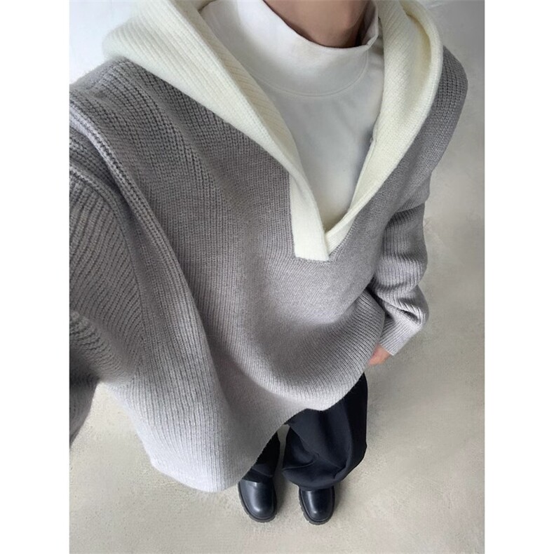 连帽v领针织衫外套男秋冬款高级感痞帅cleanfit慵懒风毛衣M5306,男装针织衫/毛衣,星座1116A（原606A-3）