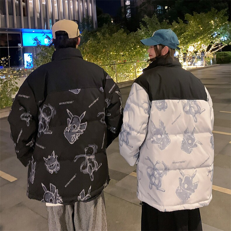 卡通印花小怪兽皮卡丘情侣学生短款轻薄拼色得物羽绒服男,男装羽绒服,星座301D-4(原星座1004-4）