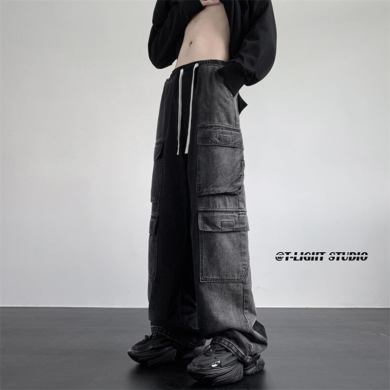 B221美式ins高街重工艺宽松做旧工装牛仔裤子LK23143-P80控108,男装牛仔裤,电商B221