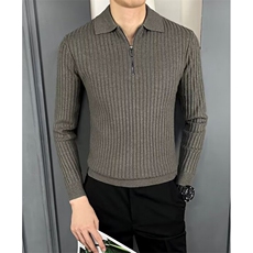 慵懒风休闲轻奢翻领男polo衫简约细条磨毛通勤针织毛衣MB85，男装针织衫/毛衣，星座1116A（原606A-3）