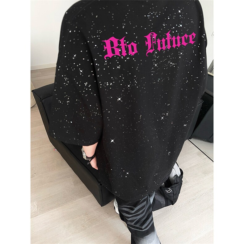 可48小时发货支持抖音得物来样二开美式满天星亮片短袖T恤MTX658,男装T恤,电商A486