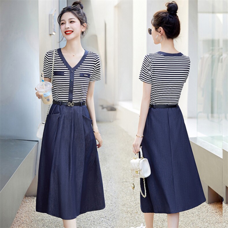 2023年夏季时尚休闲减龄上节针织衫下牛仔连衣裙，女装连衣裙，涵亦佰惠