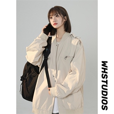 JK8115/P75秋装中性风棒球服防水外套男女美式潮牌宽松飞行员夹克，女装风衣，电商A141