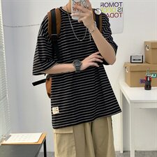 2021夏季港风新品男士宽松条纹短袖T恤星座405-T01，男装T恤，星座405