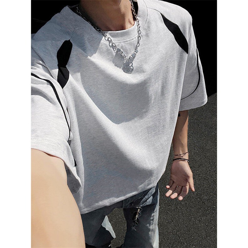 300克得物重磅100纯棉宽松撞色结构感光板短袖T恤男RH84-特P38,男装T恤,星座610B-1