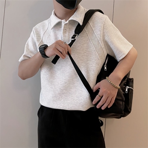 8970/P58控78夏季小伙美式拼接设计感Polo衫T恤轻奢痞帅男白灰色2