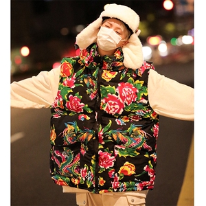 M4风东北大花棉马甲外套大码宽松秋冬汉服外衣坎肩背心连帽图片