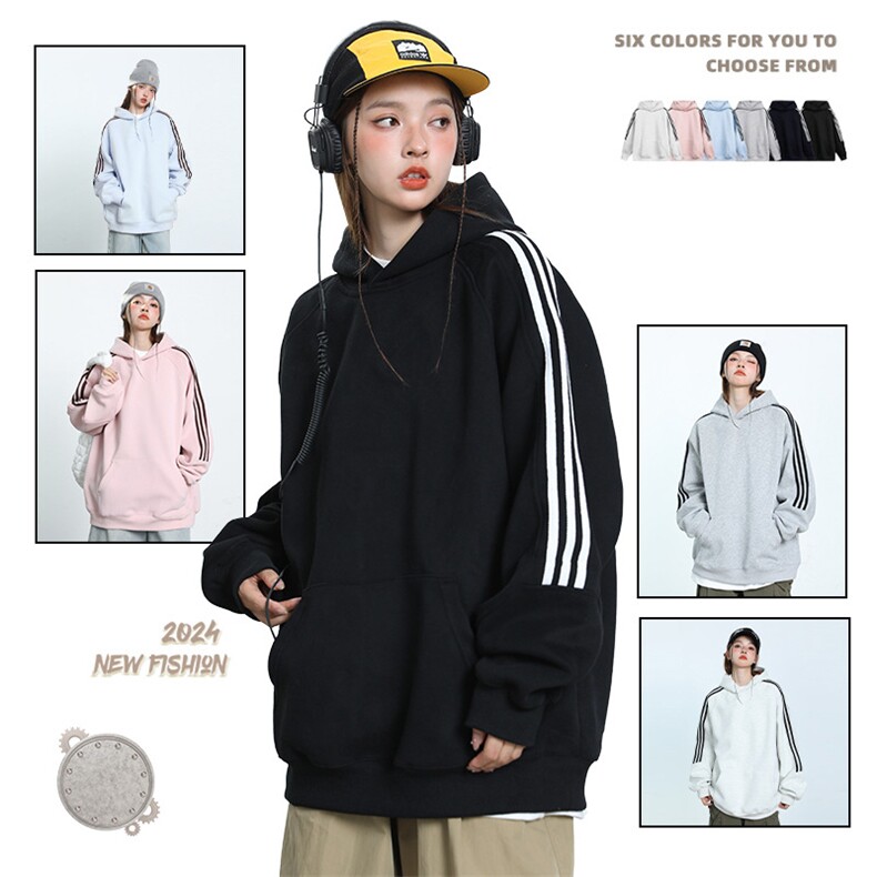 三杆条纹卫衣男女美式潮牌宽松连帽长袖外套W2436-P48【网络图】，女装卫衣/绒衫，电商B245