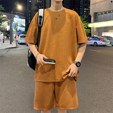 2025夏季短袖套装男士潮流宽松圆领t恤鹿皮绒两件套t2657p45，男装T恤，星座1113