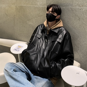 港风秋款男皮衣夹克衫工装大口袋休闲皮外套JK9287 P70图片