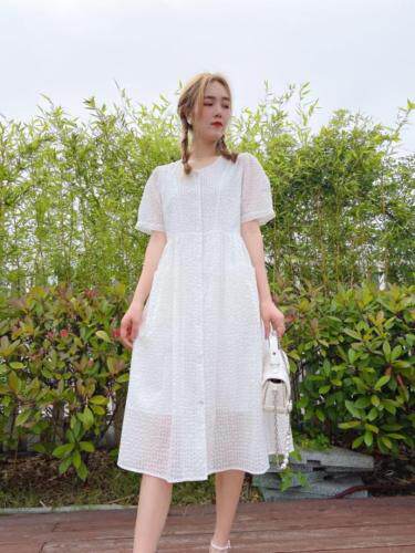 夏季小格子连衣裙，女装连衣裙，依岸