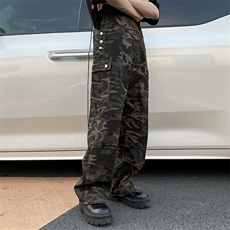 美式潮牌迷彩牛仔裤男女春秋季直筒工装裤背带裤N0614-P73，男装牛仔裤，星座308B-2