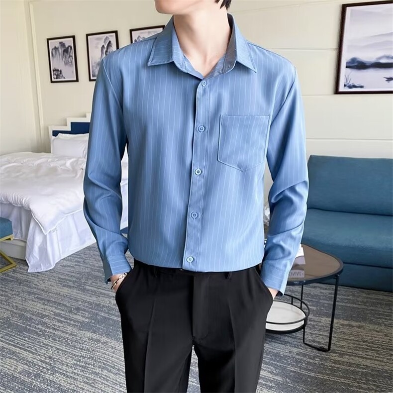 轻熟风黑色衬衫衣男免烫宽松休闲外套痞帅气白色男生长袖T3-P40,男装衬衫,星座1116A-2（原606A-1）