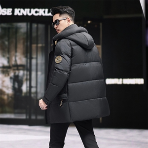 90%白鸭绒中青年羽绒服大衣男长款中年面包服羽绒服外套大衣图片