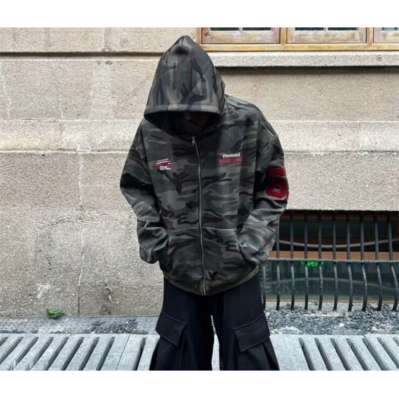 美式复古水洗迷彩刺绣连帽卫衣外套男秋冬季宽松休闲帽衫夹克,男装夹克,星座601-1
