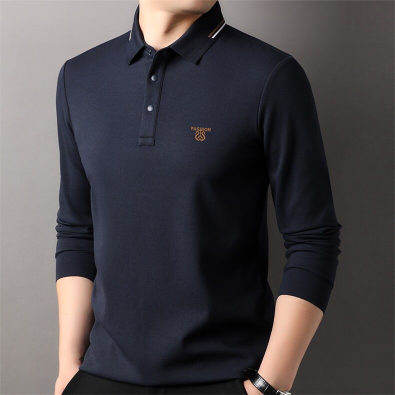F83067莫代尔含羊毛拉链门襟翻领长袖POLO磨毛保暖刺绣LOGO,男装Polo衫,钱塘207-1
