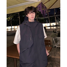 8XL-M四季工装外套街头机能口袋连帽防水无袖马甲坎肩JK1316P78，男装夹克，电商D206-1