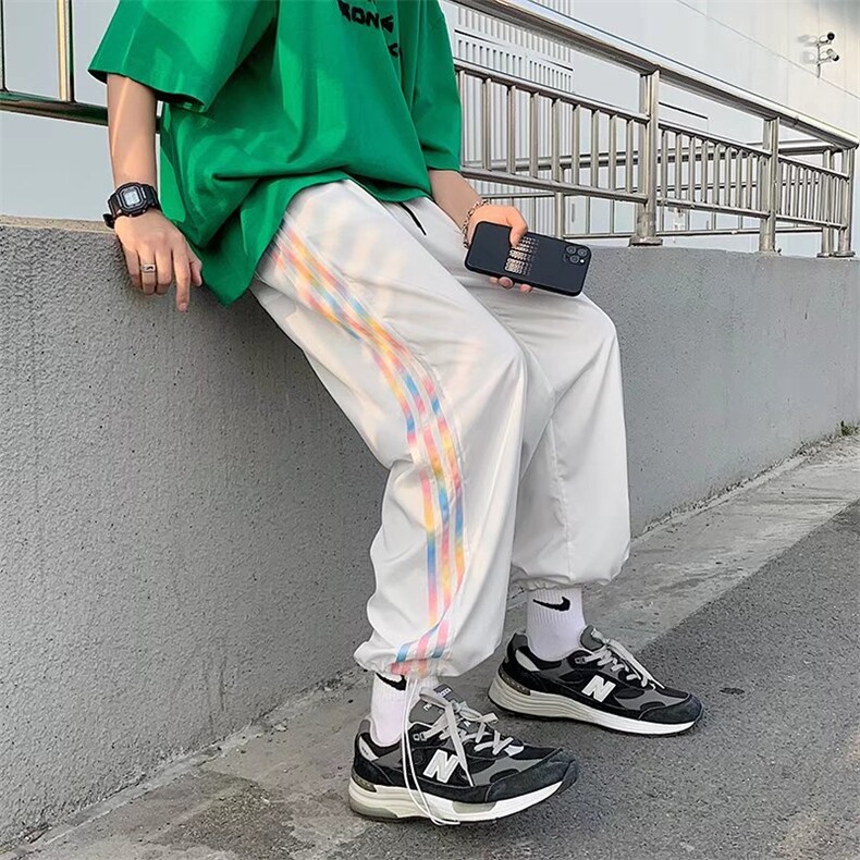 夏季直筒宽松大码潮流侧条纹拖地休闲运动卫裤B39P30,男装休闲裤,星座1116-2