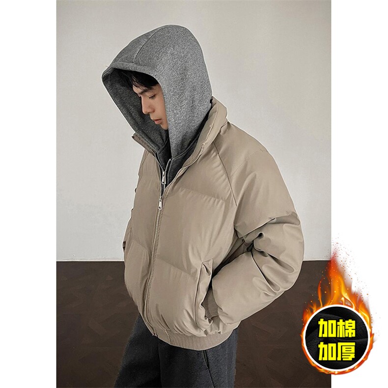 现货高品质重磅工艺美式高街假两件PU皮棉衣男女加厚棉服外套,男装棉衣,电商A443