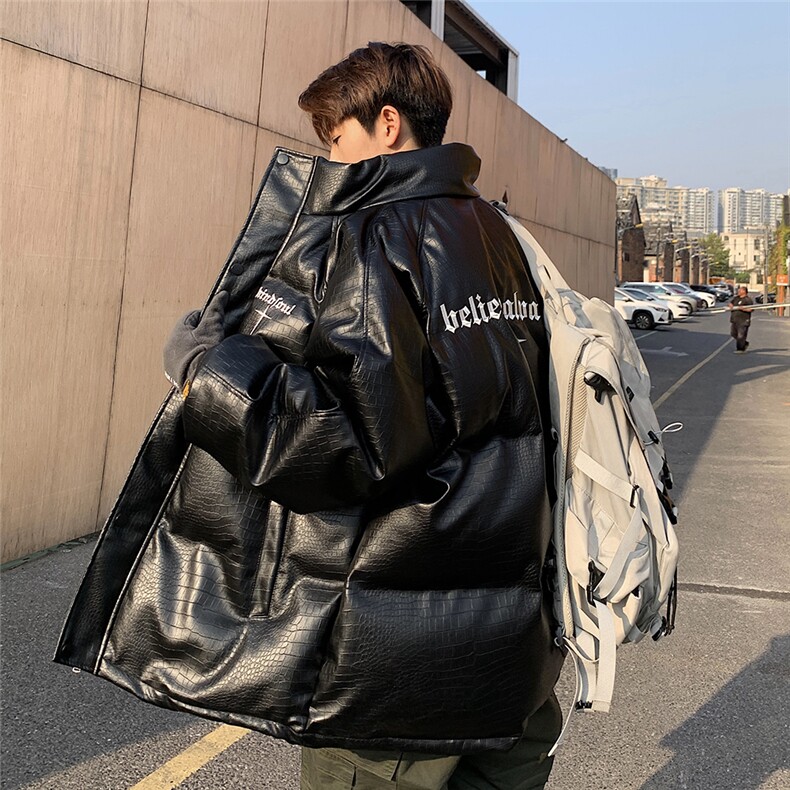 EQ345美式绣花PU皮棉衣冬季加厚保暖外套男潮流棉服2024新款,男装棉衣,电商C306-1