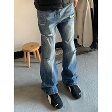 G3153HH-特P48闪电纹破洞牛仔裤美式高街cleanfit裤子直筒微喇裤，男装牛仔裤，星座1007（原301D）