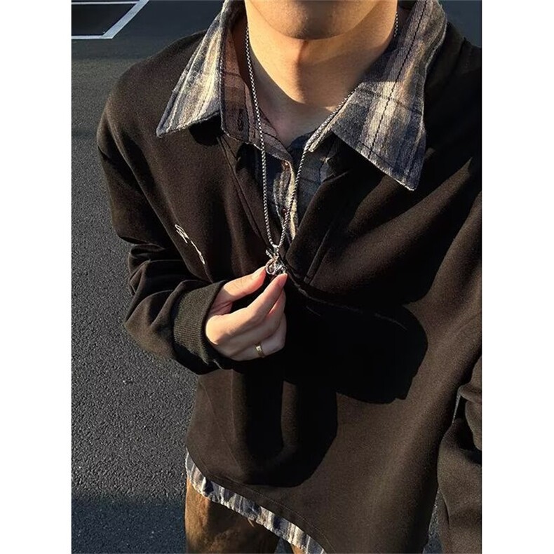 假两件衬衫领卫衣男秋季翻领T恤痞帅宽松半袖休闲polo衫 W39图片
