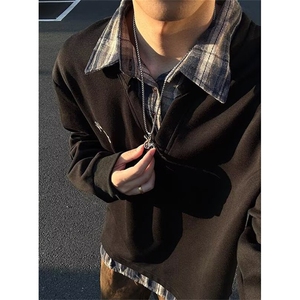 假两件衬衫领卫衣男秋季翻领T恤痞帅宽松半袖休闲polo衫 W39图片