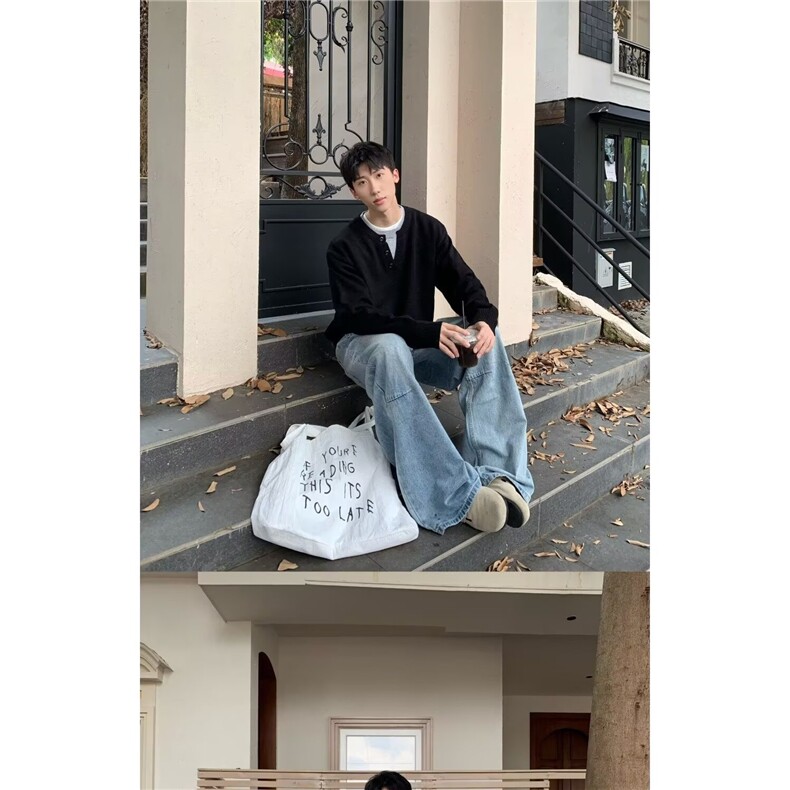 1506/QYM2400/P56秋冬复古百搭慵懒风亨利领纽扣圆领毛衣,男装针织衫/毛衣,星座1506