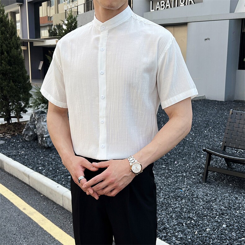 夏季男士七分袖条纹衬衫立领男休闲修身休闲衬衣A236-C663-P55,男装衬衫,电商A236