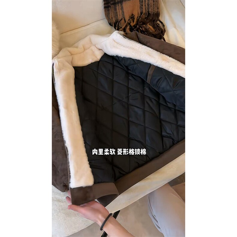 现货重磅硬挺boxy羽绒棉衣座山雕羊羔毛领洗水麂皮棉服冬外套,男装棉衣,电商A486-1