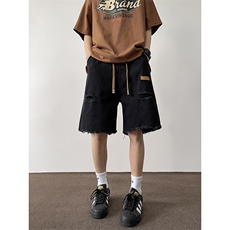 牛仔短裤男士韩版潮流高街破洞2024夏季新款ins五分裤RK1674-P37，男装牛仔裤，星座412-2