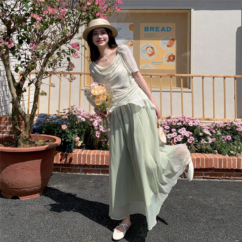 蕾丝拼接碎花上衣半身裙套装女2025年夏季新款韩系甜美减龄两件套图片