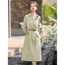 新款2026年春季气质翻领休闲连衣裙，女装连衣裙，蓝诺裳