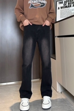 纯黑色渐变高弹修身直筒大码微喇毛边牛仔裤男K860-K861-K866-P50，男装牛仔裤，星座205