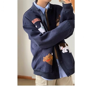 秋款男立领开衫单排扣卫衣动物字母刺绣宽松外套夹克衫WY0230 P58图片