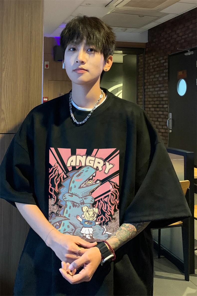 ！版权！2025夏季新款卡通印花麂皮绒短袖T恤TL2431特P19,男装T恤,电商B220