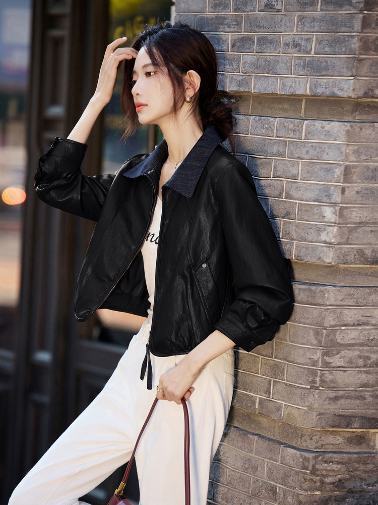 甜酷炸街气质感休闲皮衣外套女2025秋季新款独特设计机车服皮夹克,女装皮衣,安之芮娜